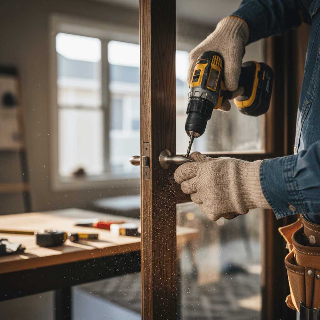 Professional handyman completing home repairs with precision and care