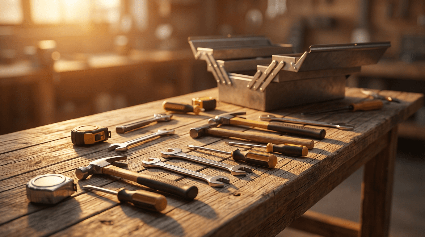 Professional handyman workspace with tools ready for home repair work